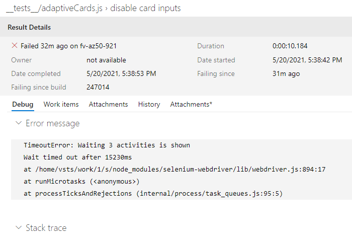 [Test reliability] __tests__/adaptiveCards.js > disable card inputs ...