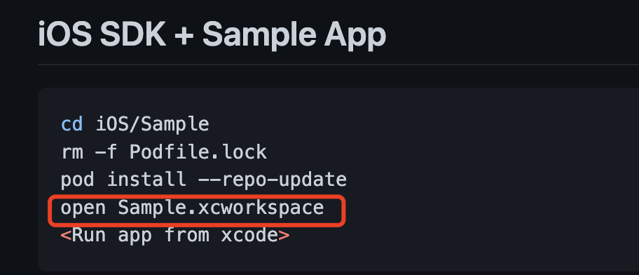 iOS sample has no workspace file and get an error while pod install ...
