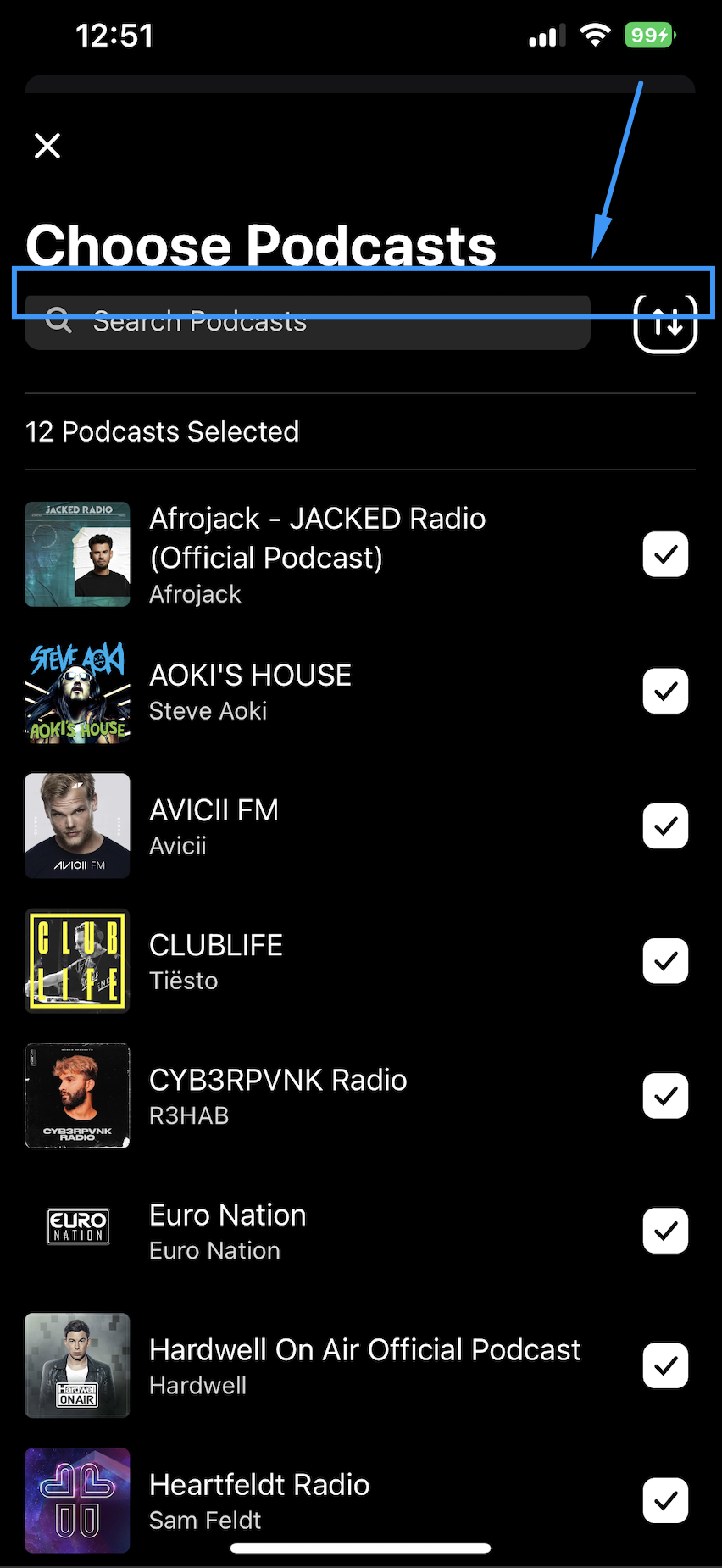 Folders Choose Podcasts UI is cut off at the top · Issue 378