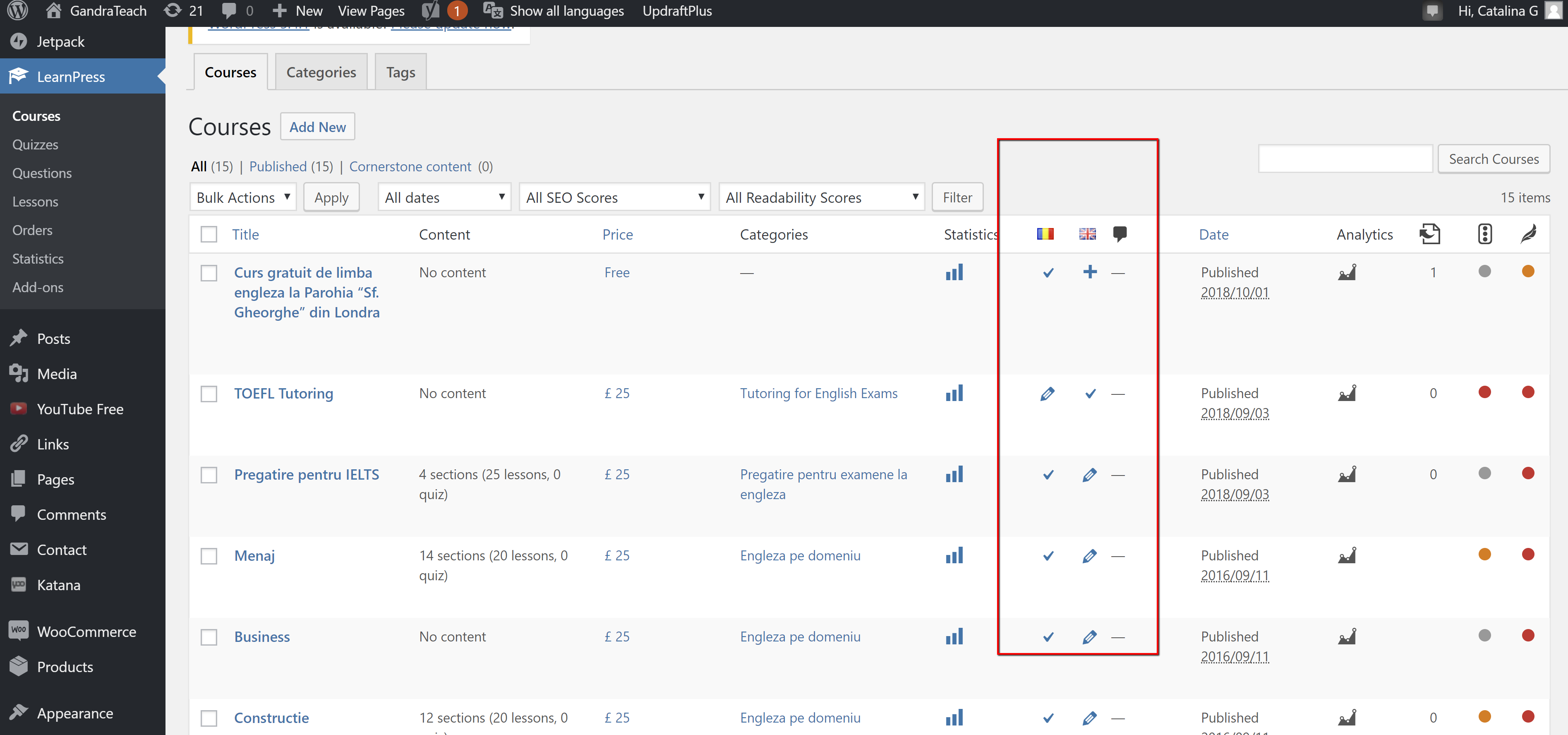 Learnpress and Polylang Accordion Language is not shown on the course