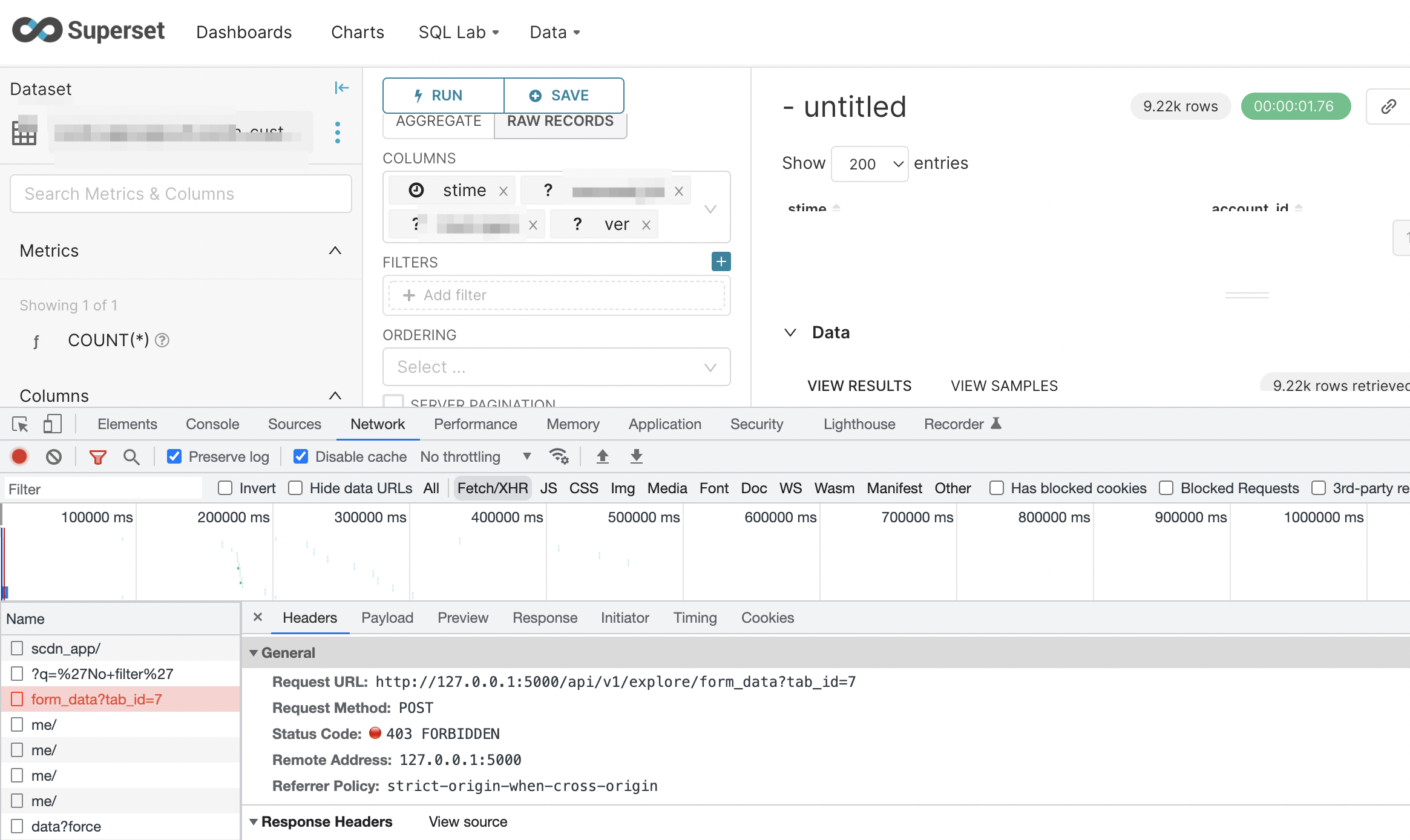 api/v1/explore/form_data?tab_id=7 response 403 FORBIDDEN · Issue