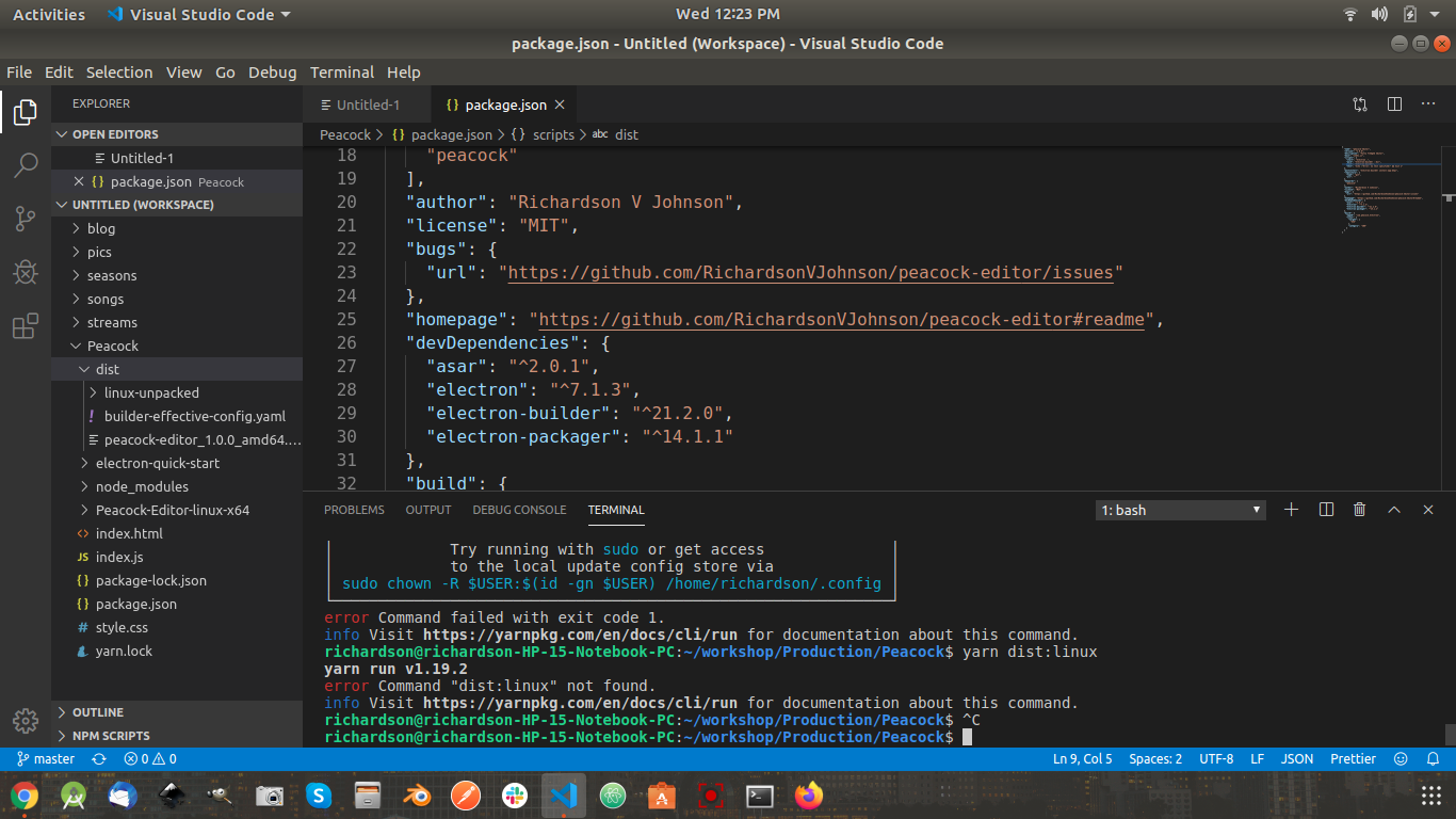 deb pakage is not getting in dist folder by the command 'yarn dist