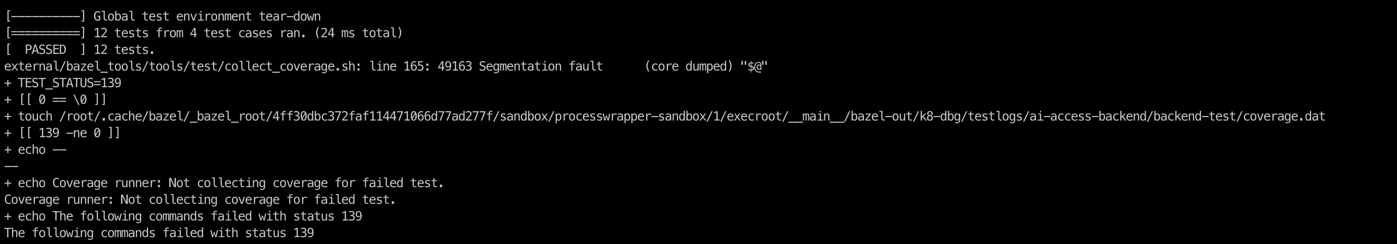 bazel coverage failed with "collect_coverage.sh: line 165: 49163 ...