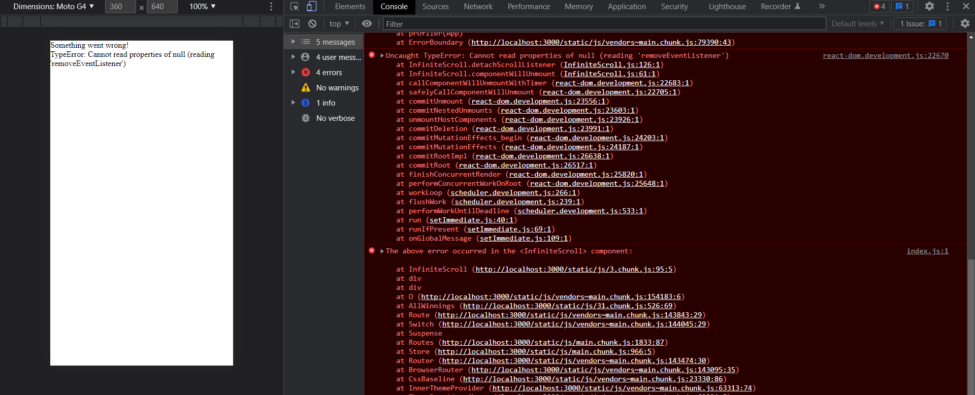 Upgrading to react 18 breaks remove event listeners. · issue #296 ·  danbovey/react-infinite-scroller · github