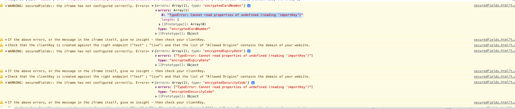 SecureFields error "TypeError: Cannot read properties of undefined ...