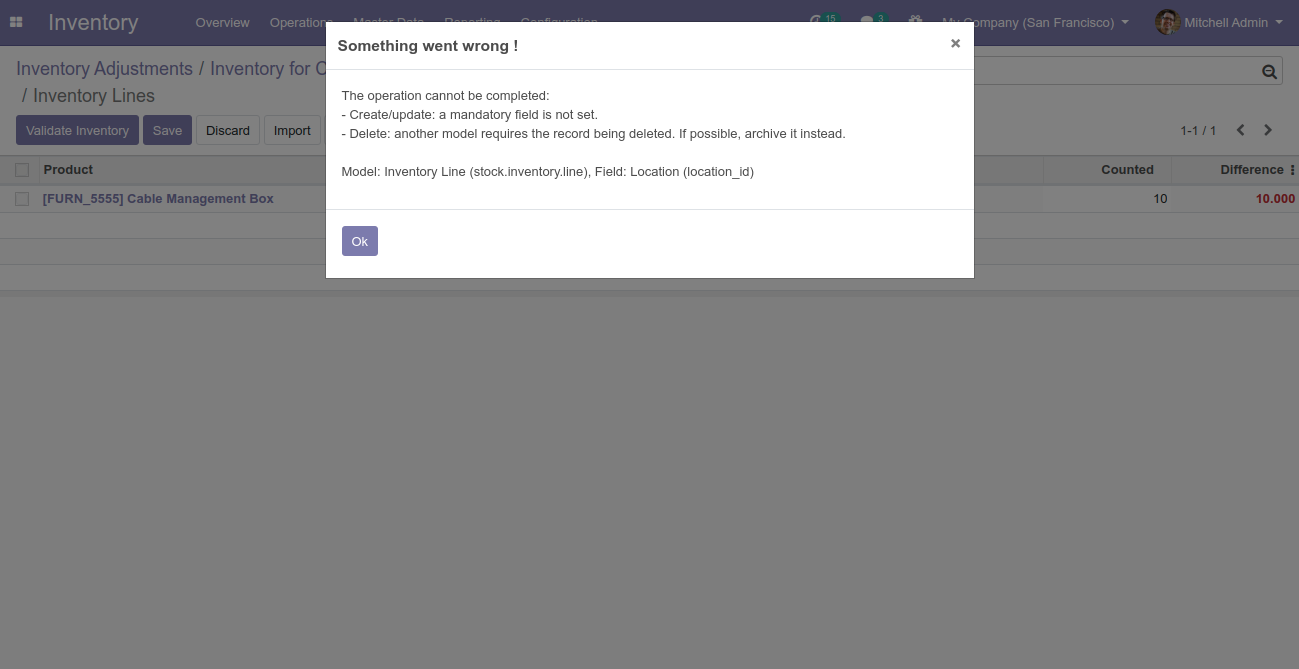 [13.0] Inventory adjustment without 'Multi location' configrution on ...