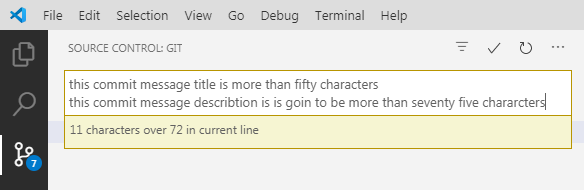 Show warnings when commit message character-limit is reached. · Issue