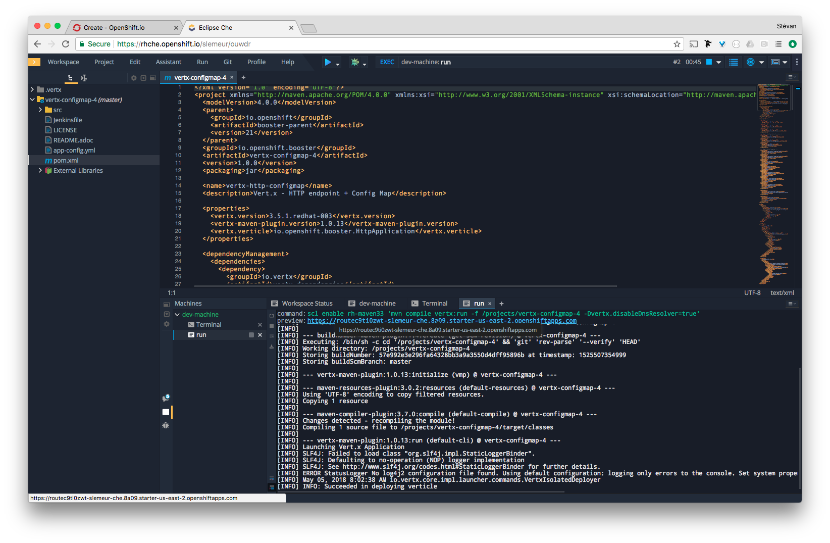 Vert.x ConfigMap quickstart installed from new launcher builds fails