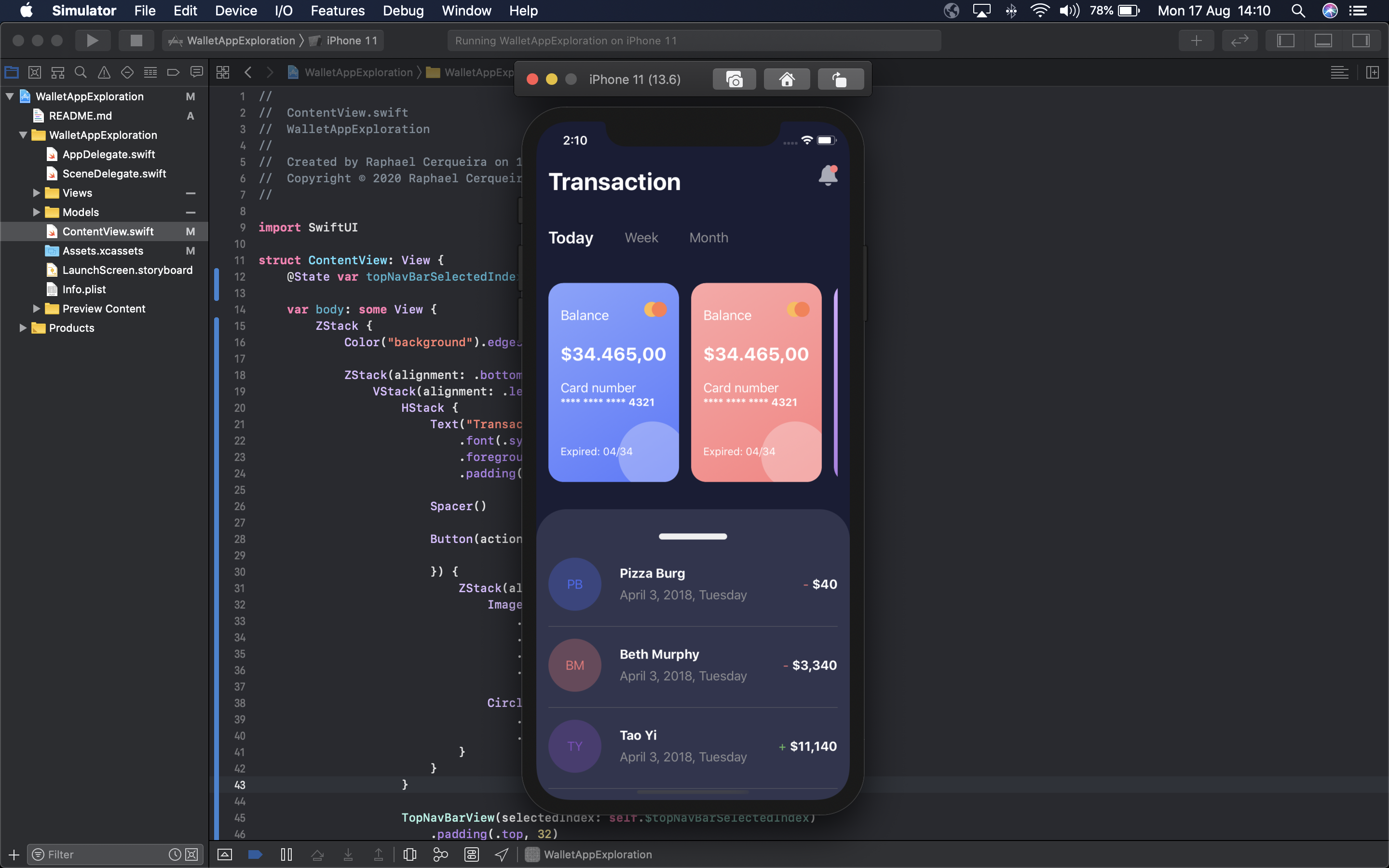 GitHub - rphlfc/WalletAppExploration: Implementação usando SwiftUI de ...