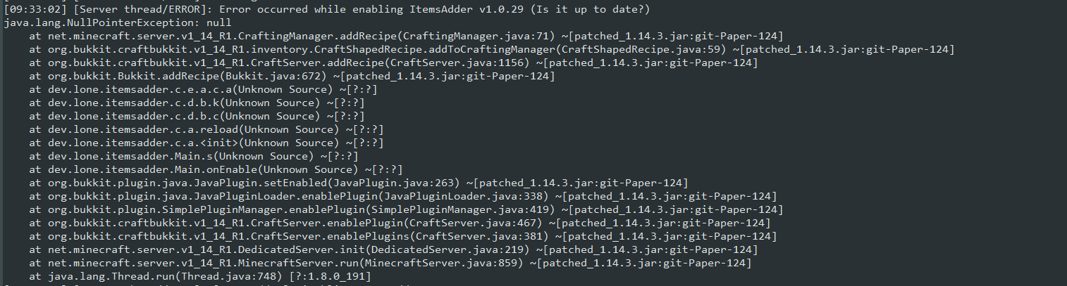 Plugin disables on start Paper 124 (1.14.3) · Issue #12 · PluginBugs ...