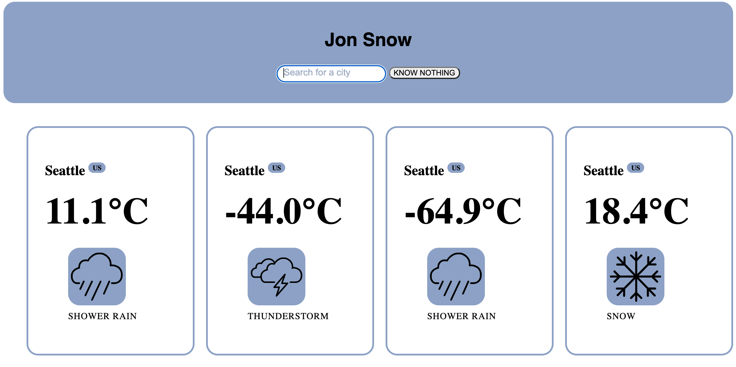 GitHub - kreddykhan/JonSnow: A weather client that knows nothing