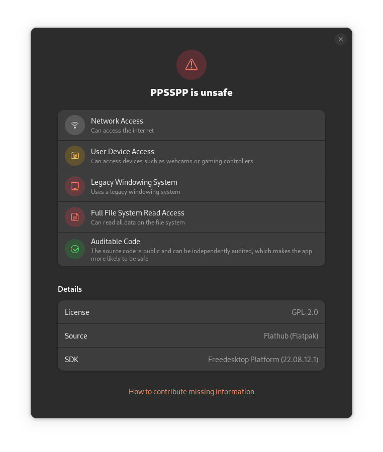 Flatpak presents unsafe warnings prior to installation (Not using Wayland) · Issue 17657