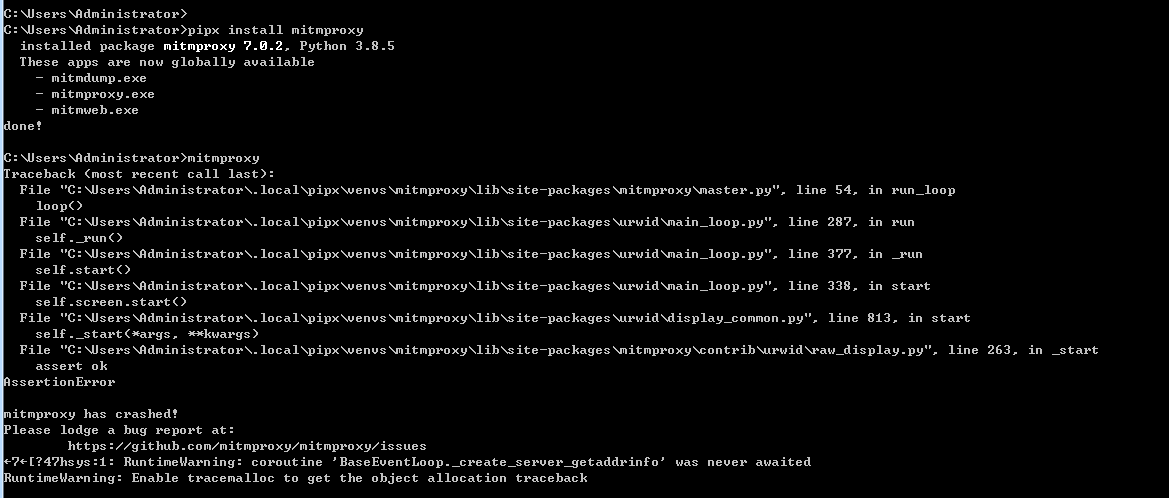 start up mitmproxy error · Issue #4753 · mitmproxy/mitmproxy · GitHub