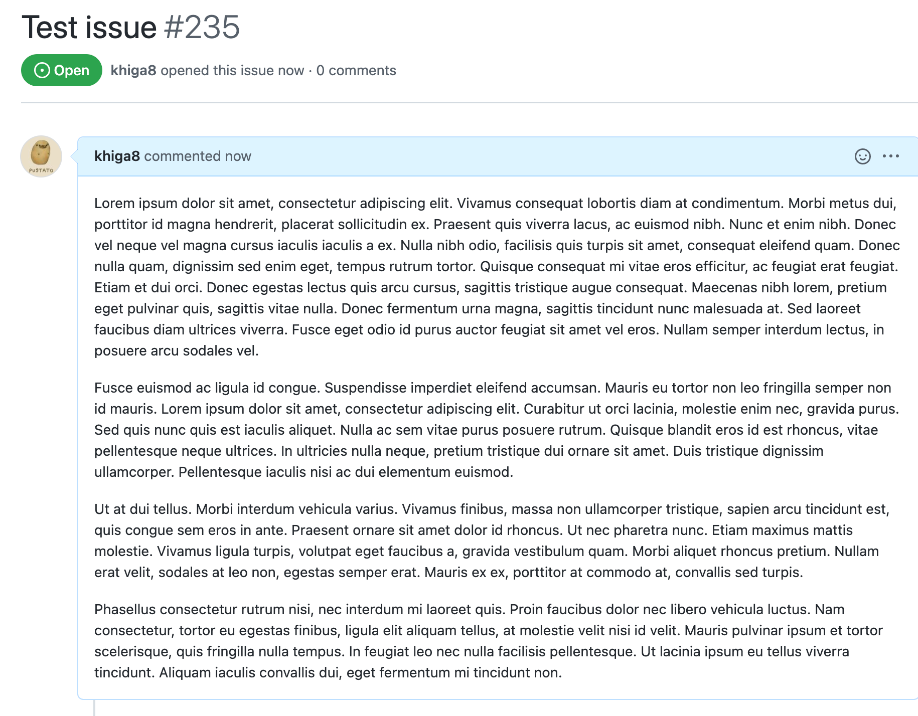 Screenshot of a GitHub issue description with adjusted text spacing. The issue description is contained within the bounds of the container even with adjusted text spacing 