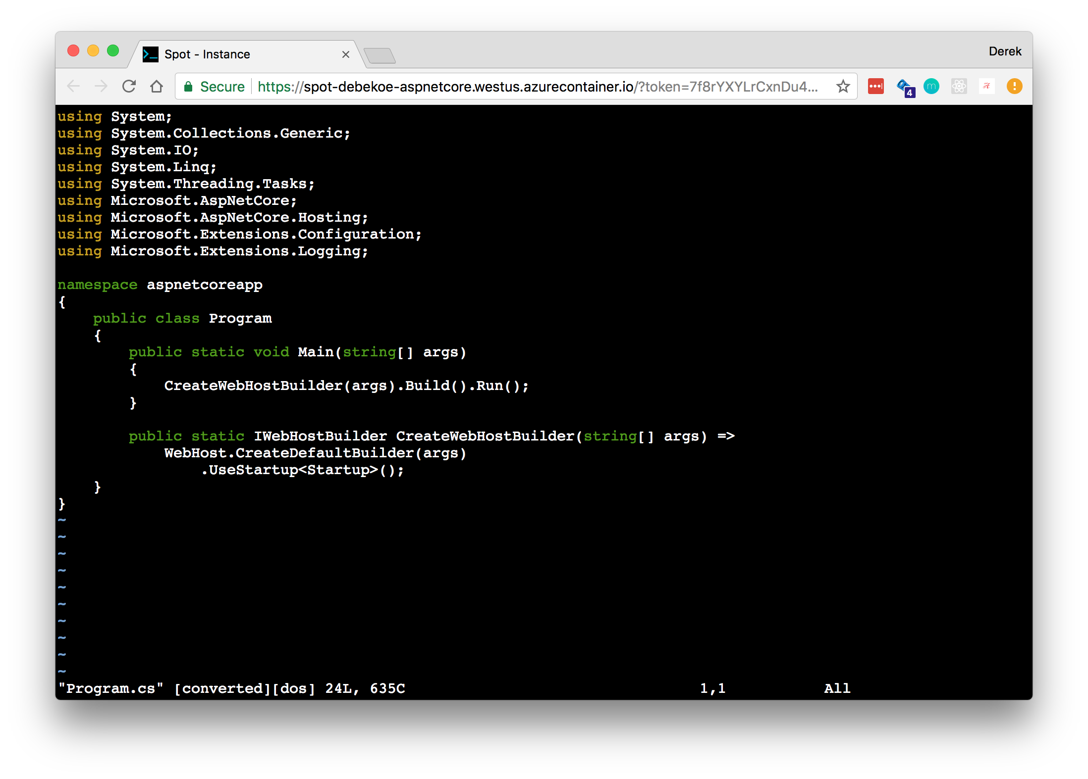 Screenshot of terminal access to a Spot through the browser