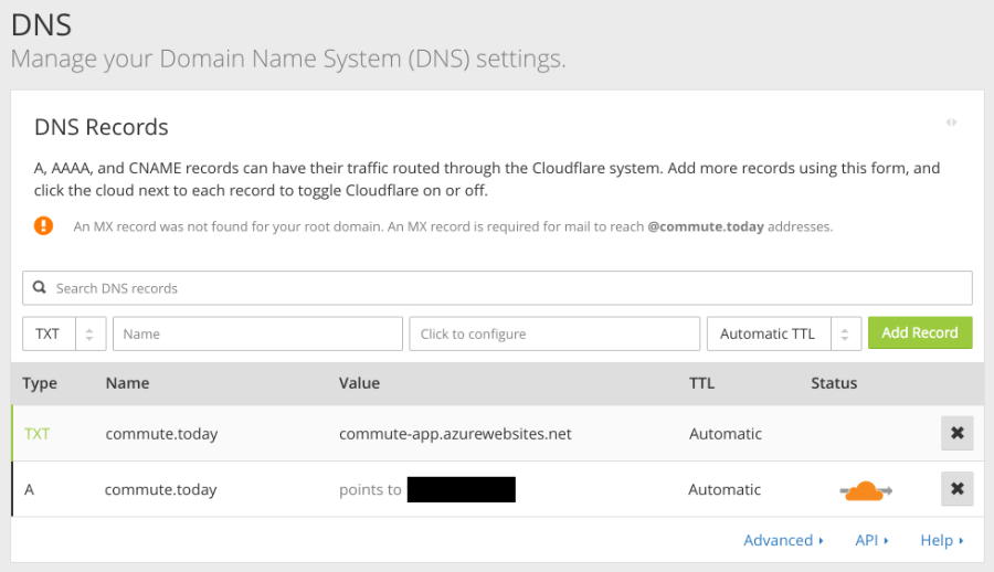 CloudFlare DNS settings