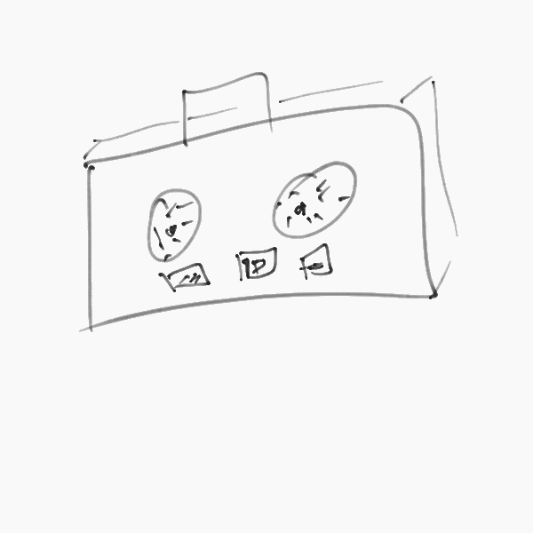 A hand-drawn boombox sketch from the rapid prototyping exercise