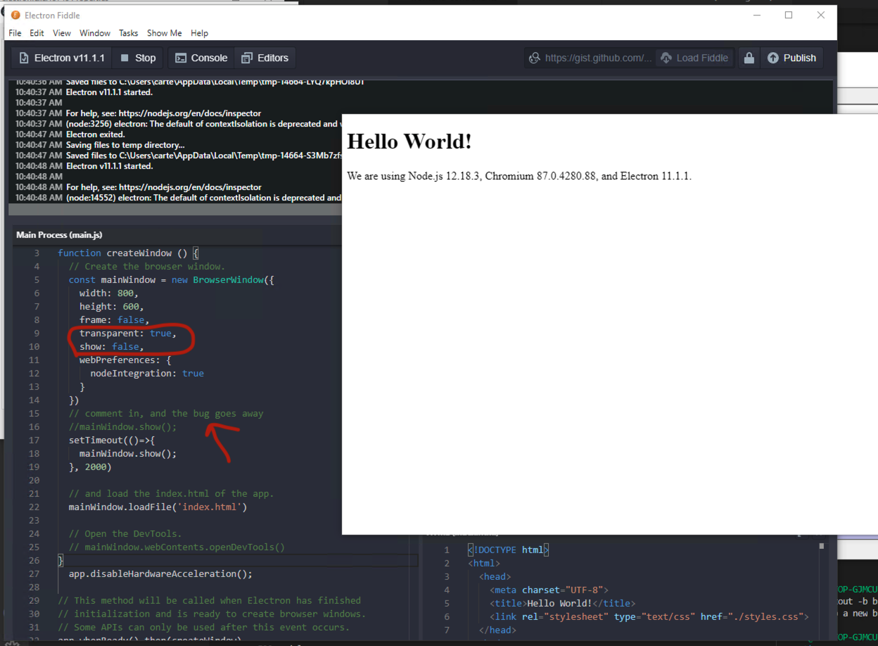 Transparent windows are opague if created hidden and there is a delay ...