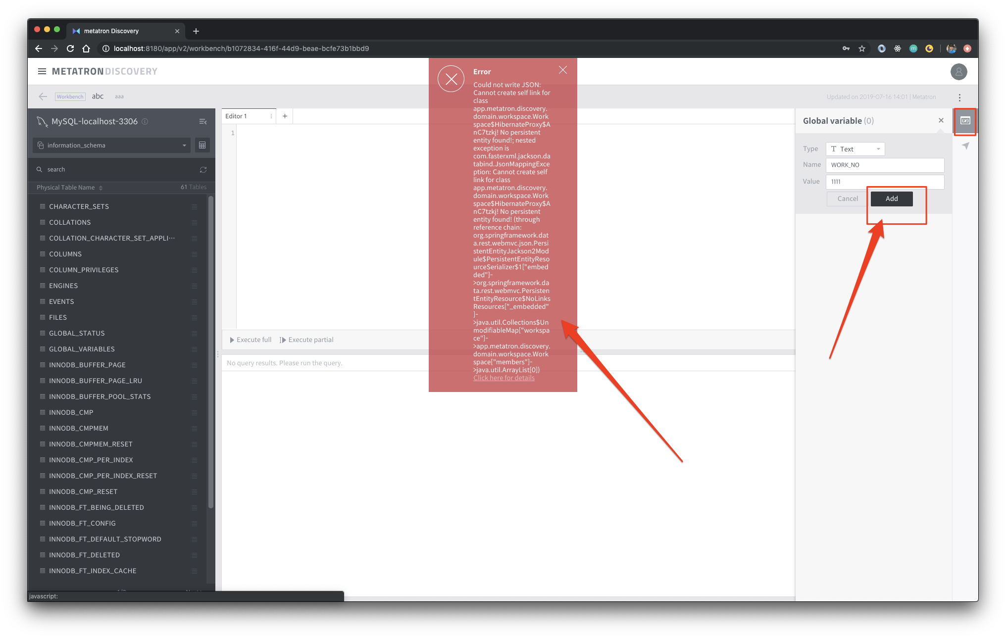 Error Adding Or Changing Global Variables In Workbench Issue 2360