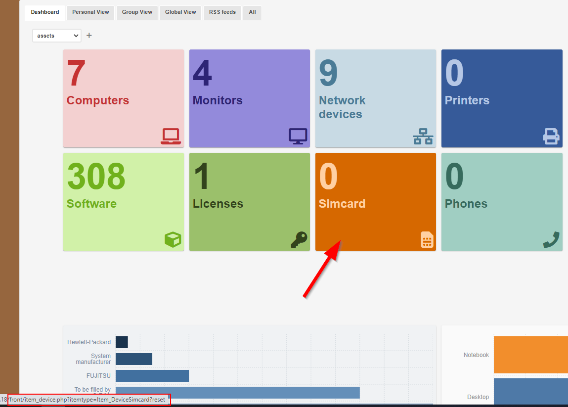 Dashboard SIMCard Item wrong url · Issue 7547 · glpiproject/glpi