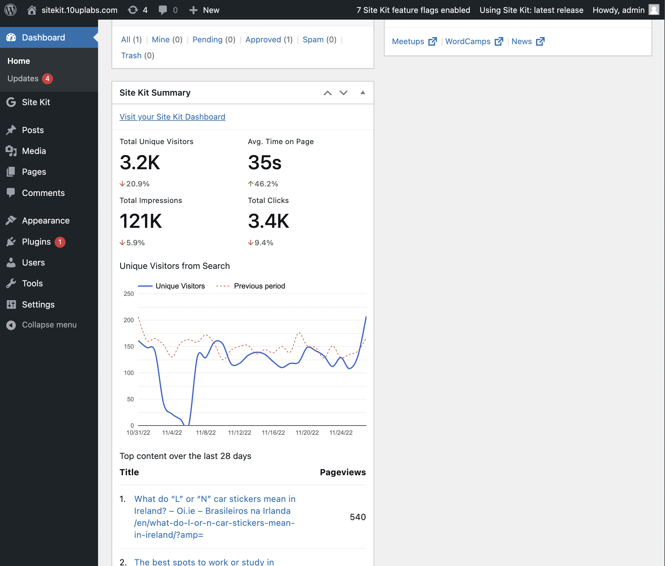 WP dashboard widget show daily uniques · Issue #631 · google/site-kit ...