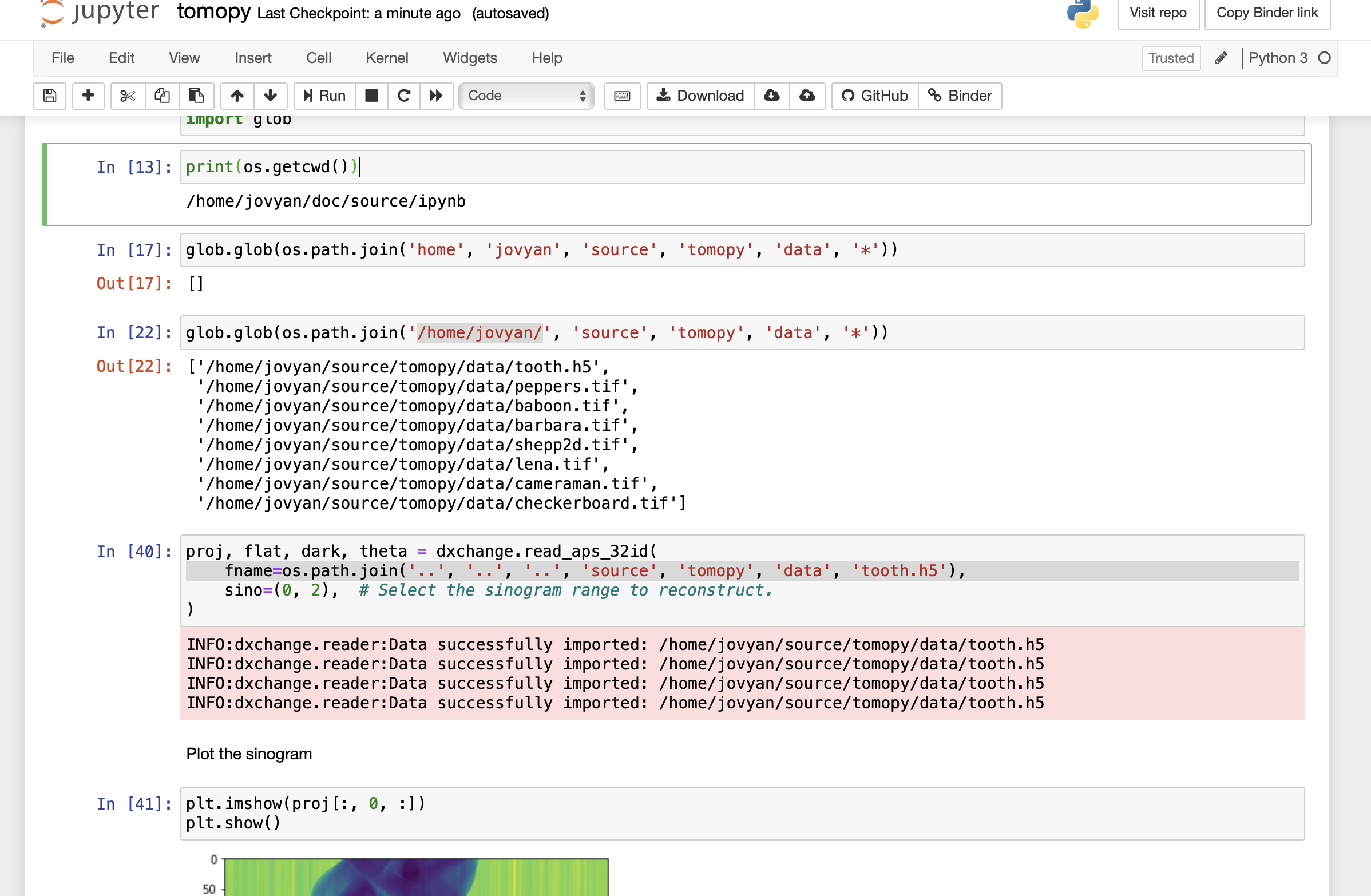 Binder: Link to data file does not work · Issue #477 · tomopy/tomopy ...