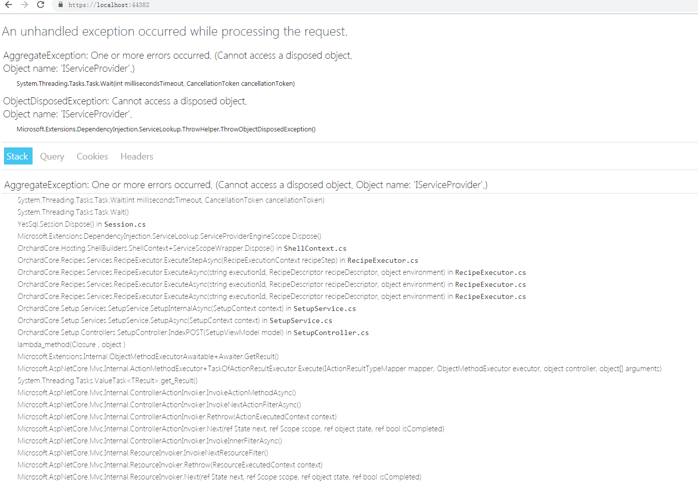 One exception on installing the recipe · Issue #2984 · OrchardCMS ...