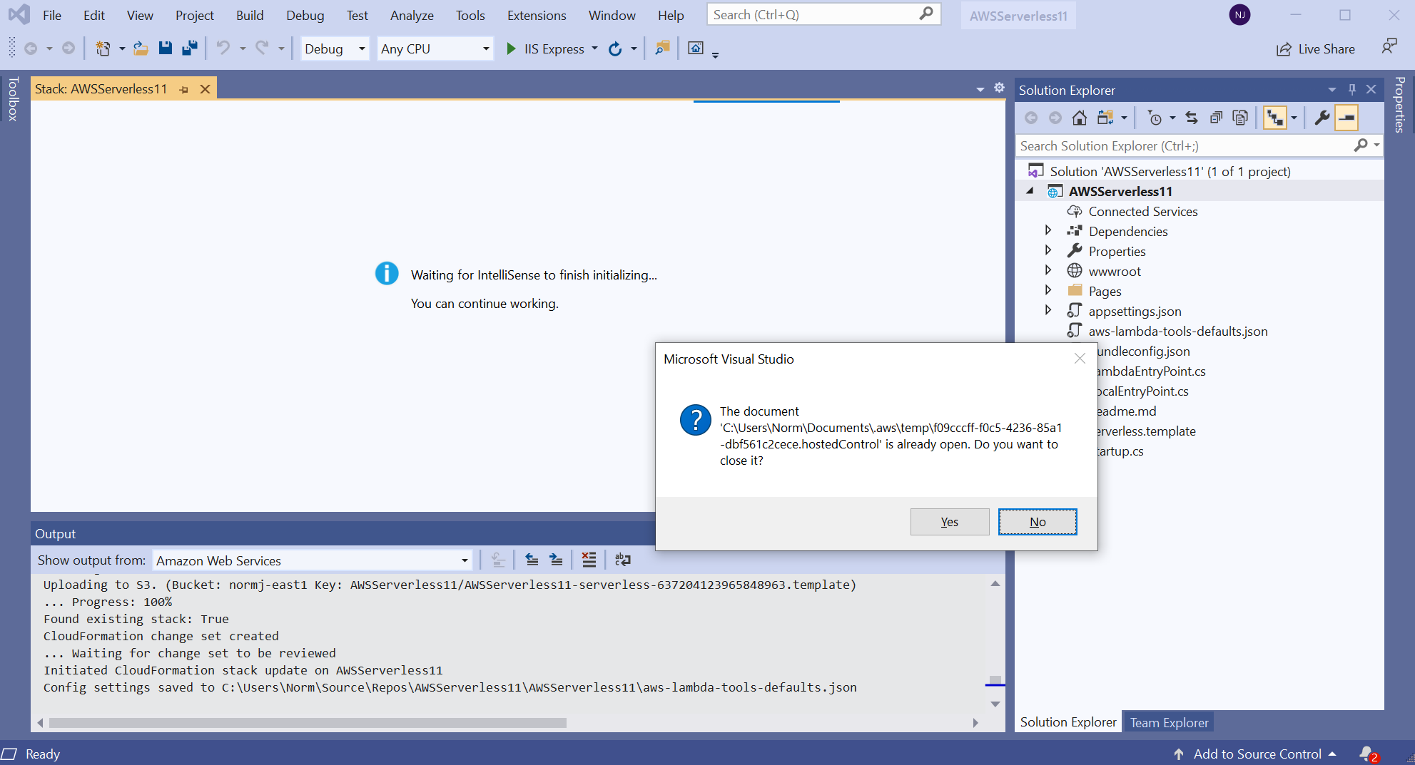 Version 16.5.0 of Visual Studio 2019 fails to launch views after aws ...