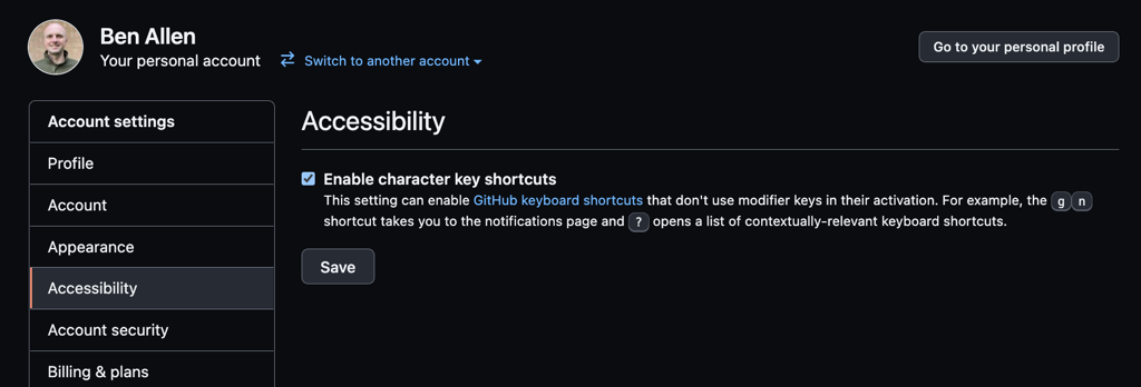 Screenshot of the new accessibility settings page