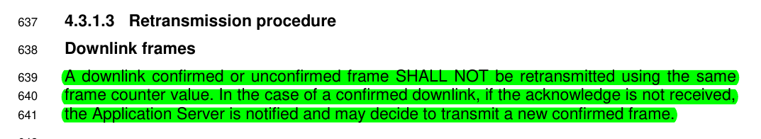 The retransmission of a confirmed uplink message is treated as an error ...