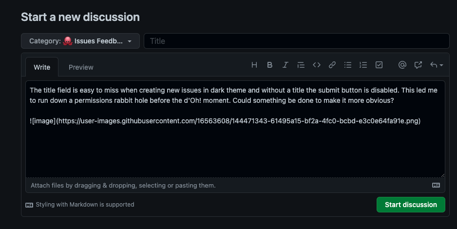 Issues Title field in Dark theme is easy to miss · community ...