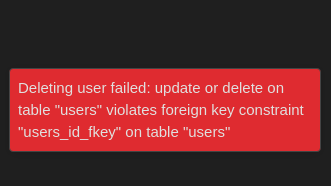 Cannot delete user in Authentication panel, violates foreign key ...