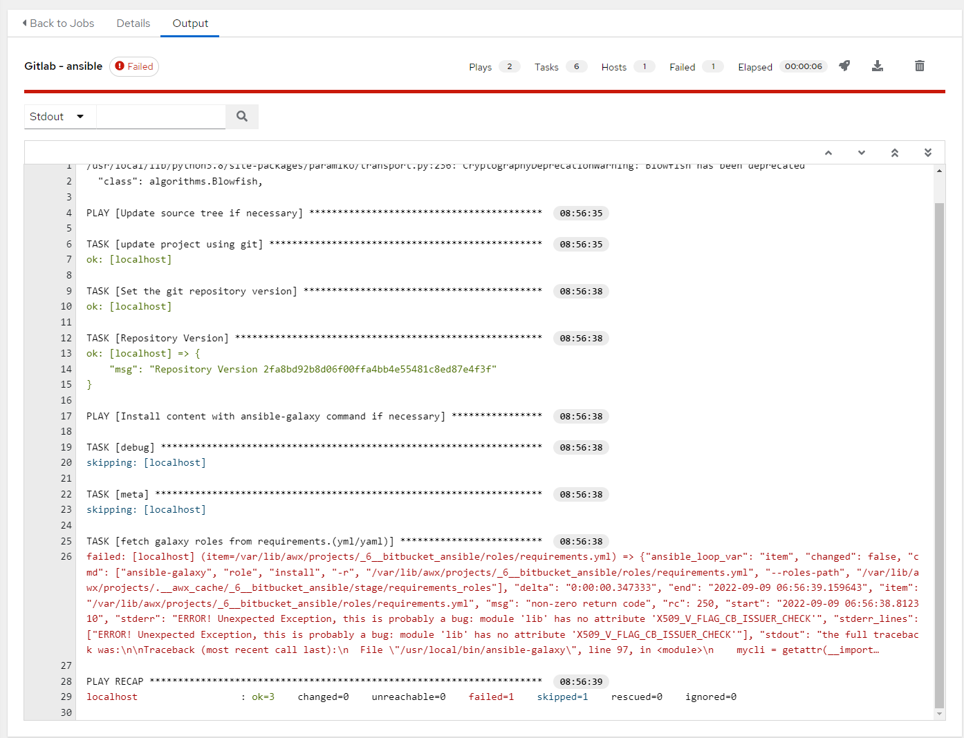 Project clone is failling during "fetch galaxy roles from requirements