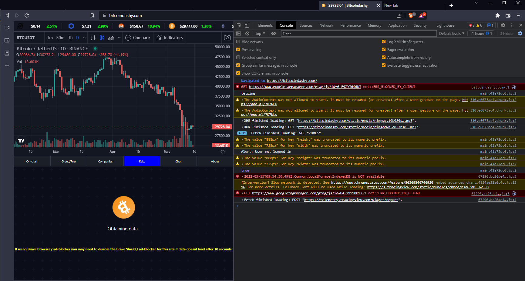 Stats fail to load on https://bitcoindashy.com/ (due to fingerprinting) ·  Issue #22851 · brave/brave-browser