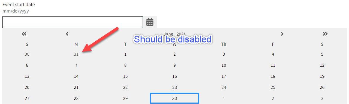 Date Range Picker min date and max date not disabling dates · Issue ...