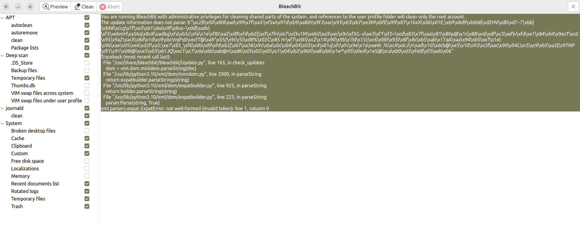 4.4.2 The update information does not parse · Issue 1530 · bleachbit