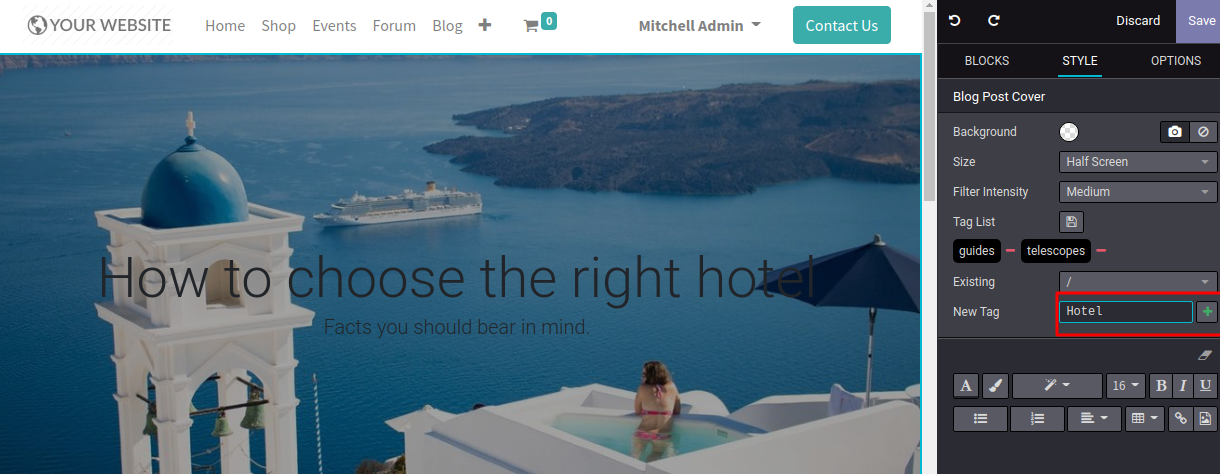[14] website_blog: Newly added tag should be displayed in existing ...