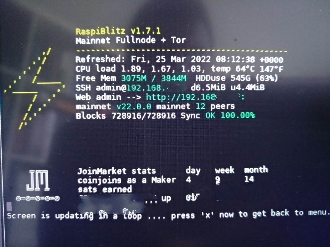 INFO screen in the LCD display not showing after disabling Lightning