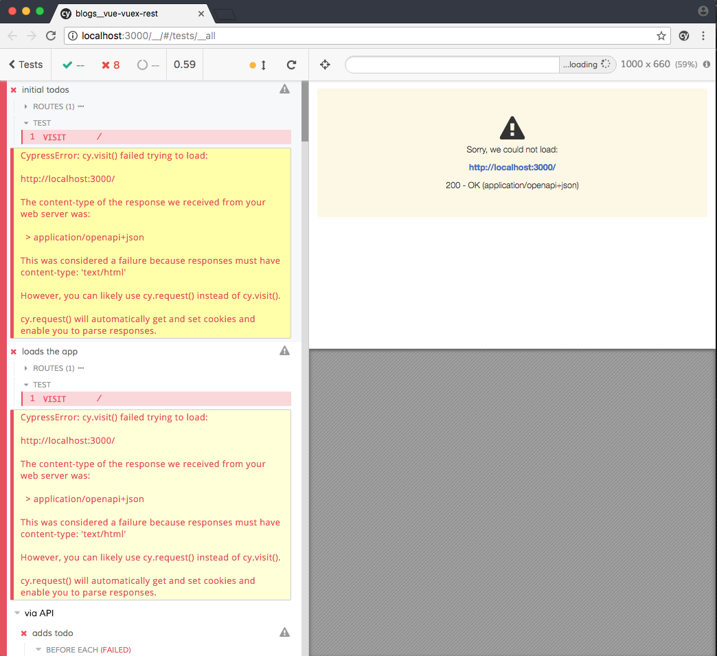 The test for blogs__vuevuexrest do not pass · Issue 137 · cypressio