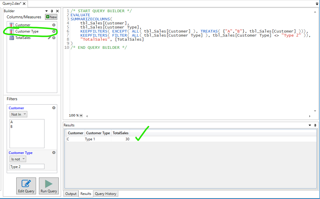 Unexpected results returned from DAX Query using "Not In" operator