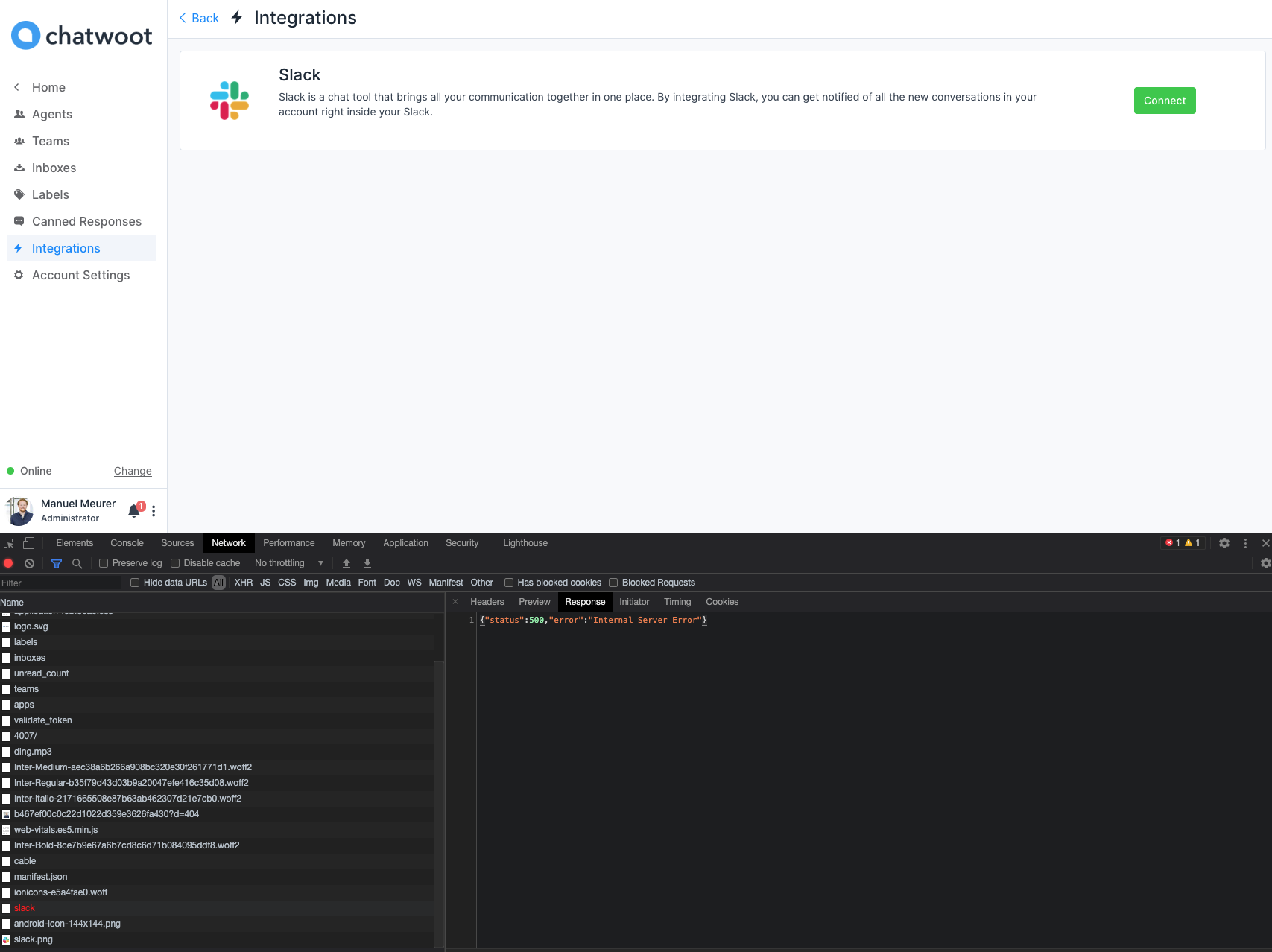 Slack integration error · Issue #1962 · chatwoot/chatwoot · GitHub