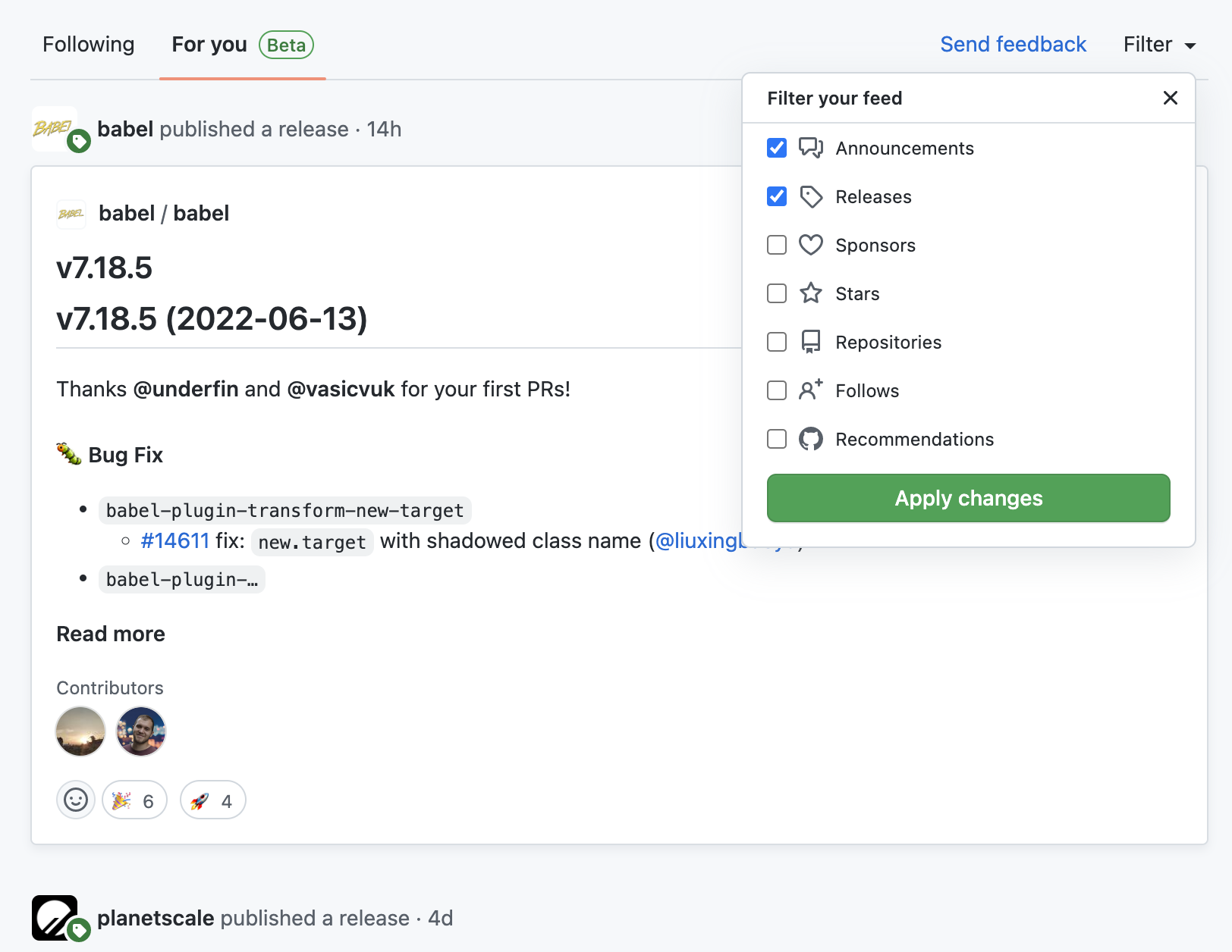 Updates to GitHub Feed (Public Beta) - GitHub Changelog