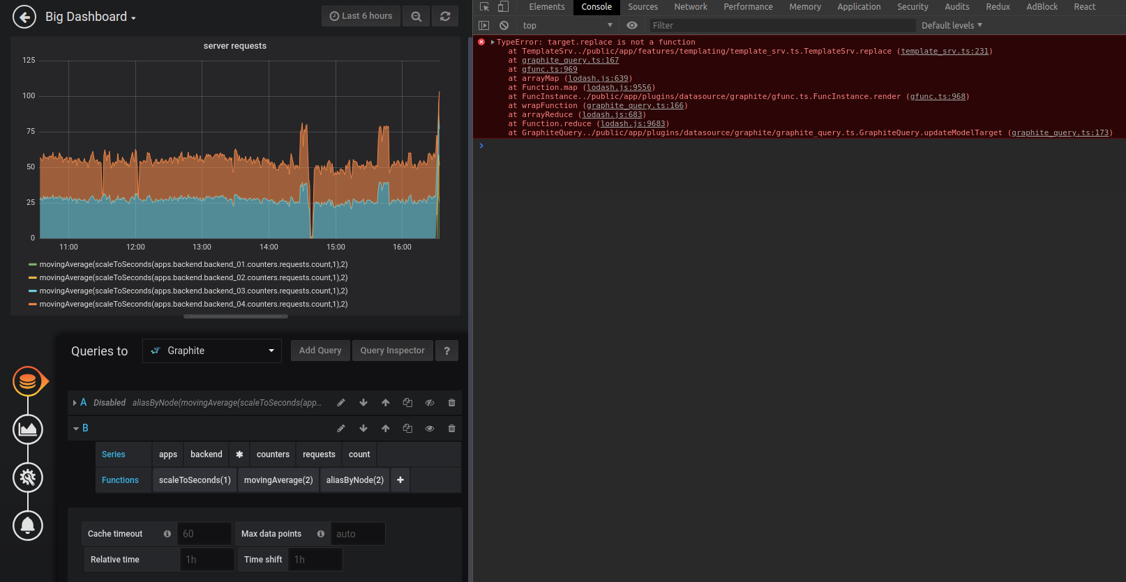 Editing query Graphite javascript error · Issue 16367 · grafana