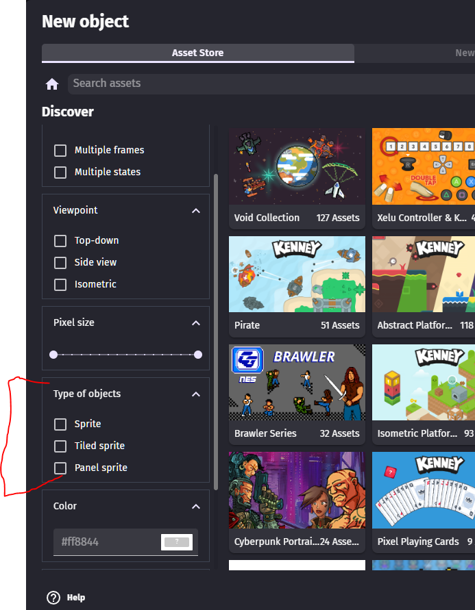 Gdevelop Asset Store Custom objects type is missing in filters of the Asset Store · Issue ...