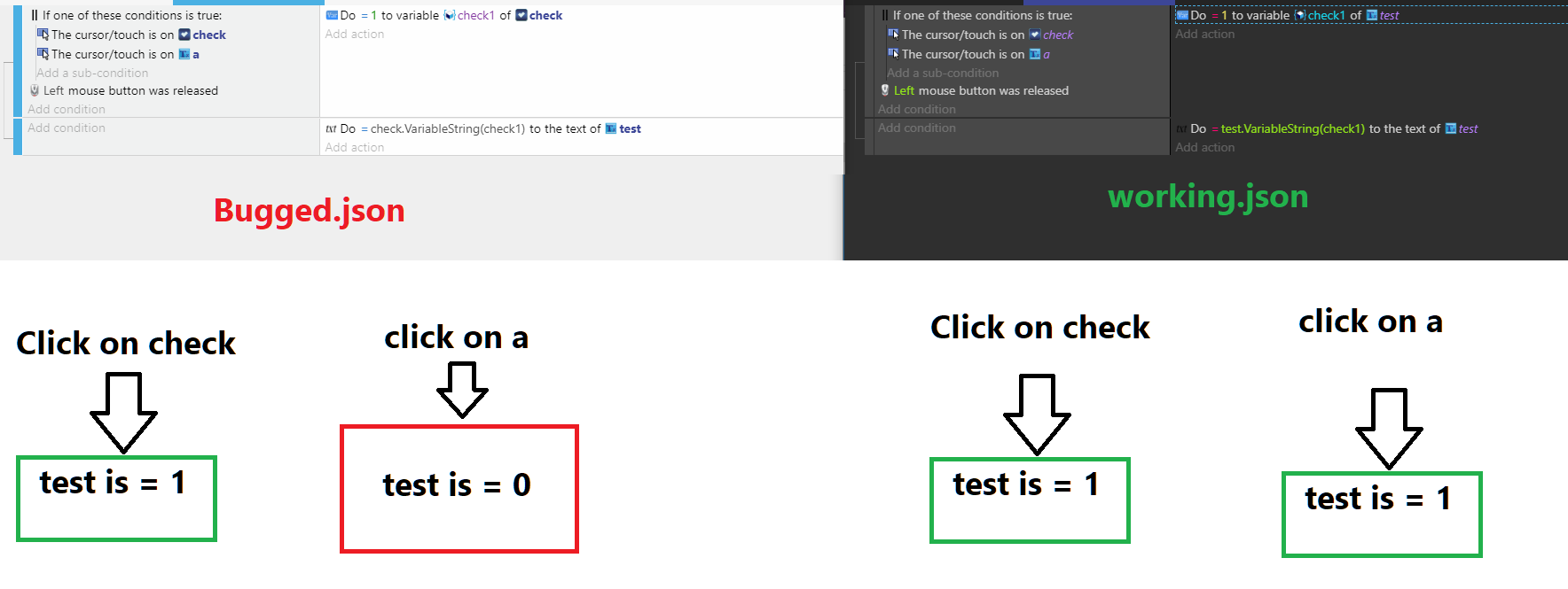 Strange output in eventsheet · Issue #1326 · 4ian/GDevelop · GitHub