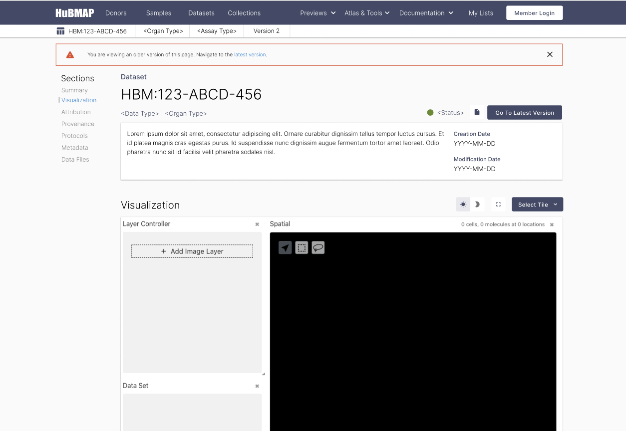 Mockup version history of detail pages · Issue #1222 · hubmapconsortium ...