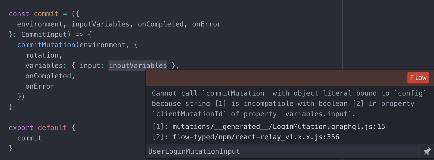 Incorect generate Flow Type for commitMutation config.variables · Issue 2538 · facebook/relay