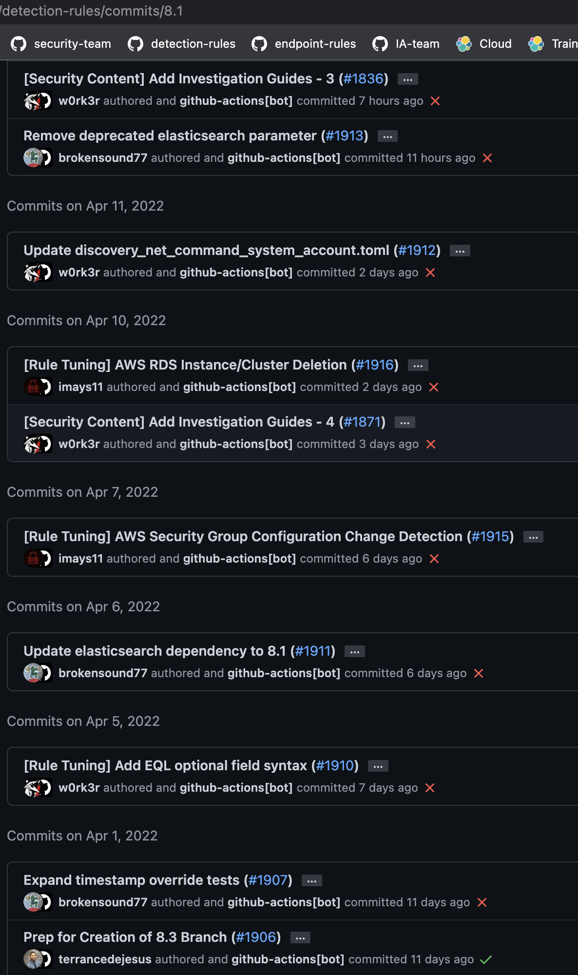 7.13-8.1 branches in failing state · Issue #1924 · elastic/detection ...