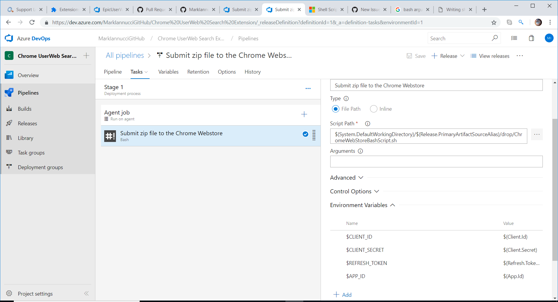 Bash Script Task doesn't allow us to access an environment variable