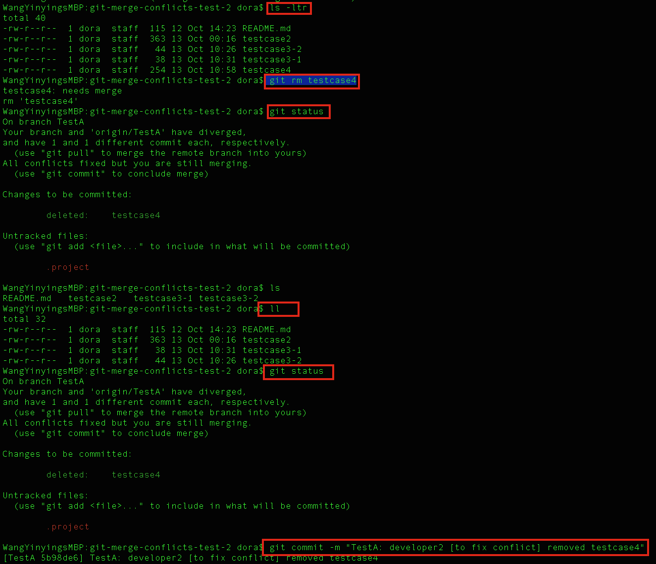 [testcase notes] #4: two developers work on the same branch ...